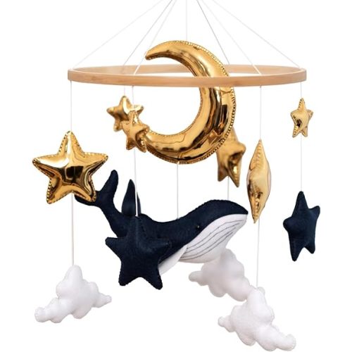 Ocean Whale Baby Mobile for Crib - Ocean Whale with Moon and Stars Nursery Decor - Gender Neutral Baby Gift