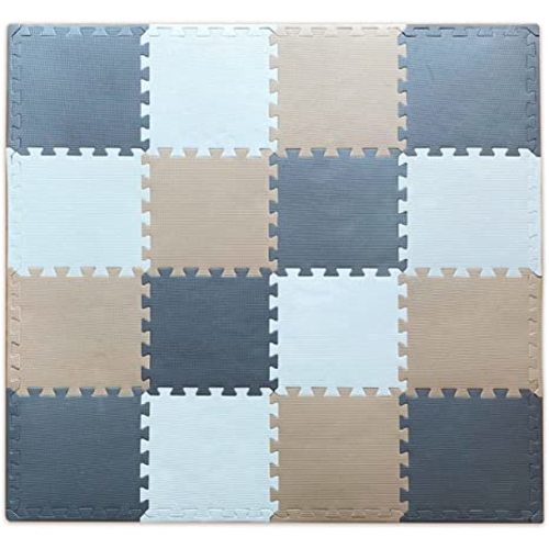 MioTetto Soft Non-Toxic Baby Play Mat | Toddler Playmat | Colorful Jigsaw Puzzle PlayMat | 16+2 Bonus Squares Foam Floor Mats for Kids & Babies | EVA Foam Interlocking Tiles for Gym, Nursery, Playroom - Cream-gray-beige
