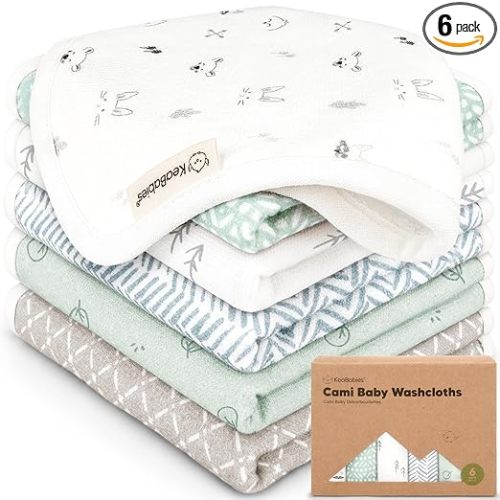 6-Pack Cotton Baby Washcloths for Newborn - Organic Cotton Muslin Soft Wash Cloths for Babies, Infant, Kids, Toddler Towels for Boy, Girl, Super Absorbent Face Cloths, Scratch-Free Baby Rags (Nordic)