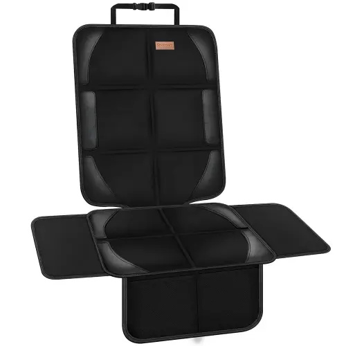 Car Seat Protector Covers - for Child Carseat mat 600d Fabric Waterproof Non Slip Thickest Padding with Storage Pockets Cushion Protectors Large Size Prevent Dirt Scratches Black 1