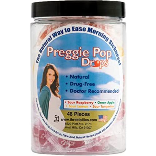 Preggie Pop Drops Morning Sickness Relief for Pregnant Women. Assorted Preggie Pops for Morning Sickness Relief. Yummy Candy Drops for Pregnancy. 48 Count