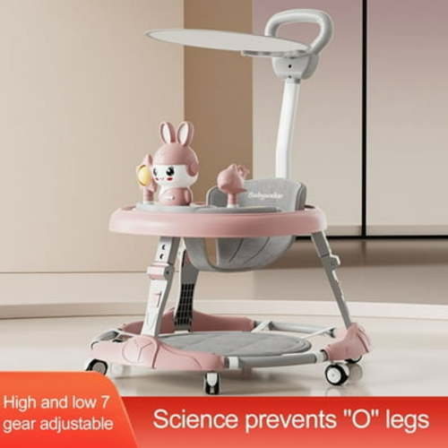 Lorelo Baby Walker with Music 7 Levels Adjustment Anti-rollover Portable Removable Tray Universal Wheels Foldable Infant Walker for 6-18 Months Baby