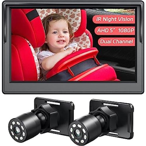 Itomoro Baby Car Camera, Dual Channel 5 inch Display with 2 IR Night Vision Camera, Easily Install Baby Car Mirror 1080P Clear Car Baby Camera for Rear Facing Seat Backseat ACZ403