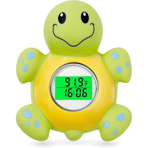 Baby Bath Thermometer with Timer, Safety Digital Water Temperature Thermometer with 3 Color Backlit and Temperature Warning, Bath Tube Floating Toy for Infant, Toddler