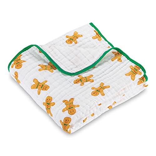 LollyBanks Muslin Baby Blanket, 100% Cotton Soft and Breathable Newborn Muslin Quilt, 47 x 47 Inches Toddler Blanket for Boys and Girls, 6 Layers Lightweight Newborn Blankets (Gingerbread Man Print)