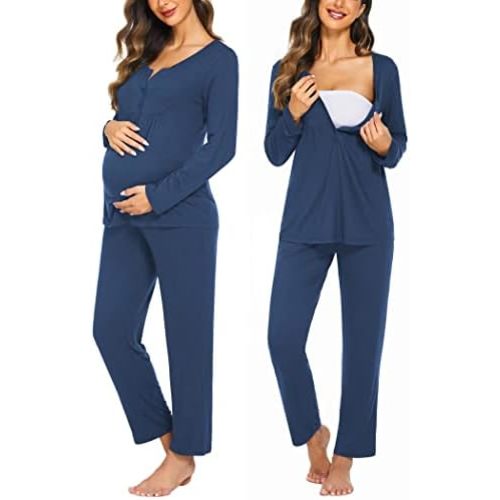 Ekouaer Maternity Nursing Pajama Sets Labor Delivery Pjs Long Sleeve Breastfeeding Pajamas Pregnancy Sleepwear Set