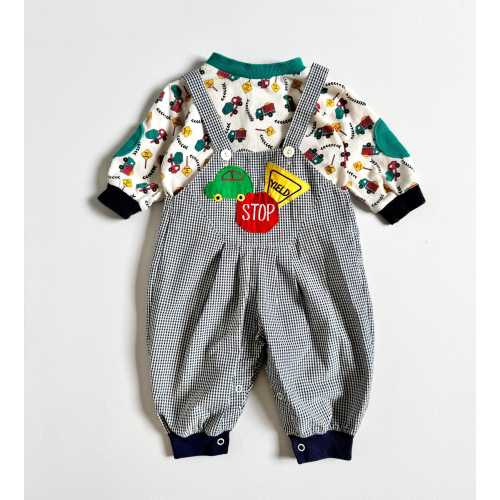 Vintage Construction Overall and Long Sleeve T-shirts Set 3-6M