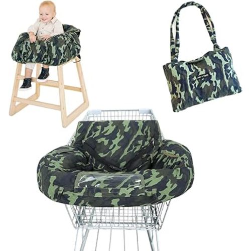 Shopping Cart Cover for Baby - High Chair Cover for Restaurant 7 in 1 Fold & Carry Cotton Padded, Grocery Cart Cover for Toddler - Infant Cart Hammock w/Phone Pocket Machine Washable (Camouflage)