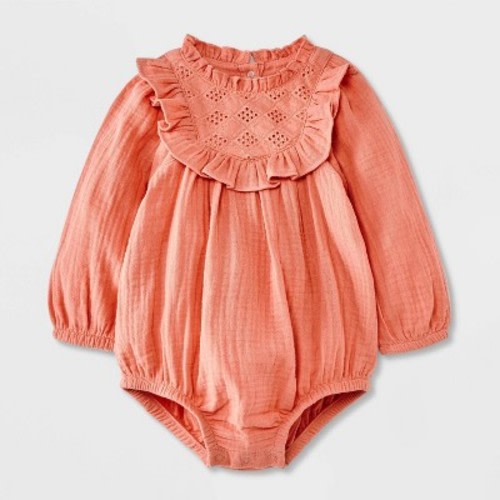 Baby Girls' Gauze Romper - Cat & Jack™, Color: Dark Pink, Size: 3-6M