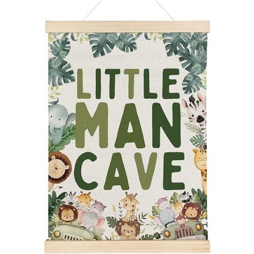 Nrleey Woodland Nursery Wall Decor with Wooden Poster Hanger - Baby Animal Nursery Decor, Little Man Cave Wall Art Posters for Kids Boys Room Bedroom Playroom, 12x16 Inch
