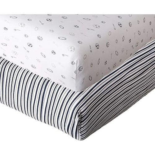 American Baby Company 2 Pack Fitted Crib Sheets 28" x 52", Soft Breathable Neutral 100% Cotton Jersey Sheet, Navy/Grey Sports Stripes, for Boys and Girls, Fits Crib and Toddler Bed mattresses