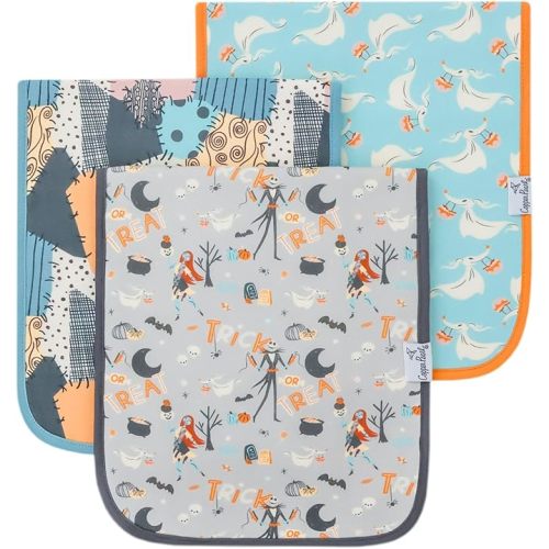 Copper Pearl Baby Burp Cloths 3 Pack, Cotton Burp Cloths, Absorbent Spit Up Rags, Nightmare Before Christmas Set