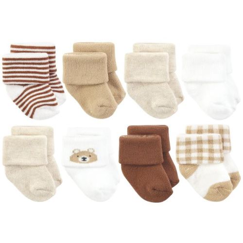 Hudson Baby Basics Infant Baby Cozy Terry Socks 8-Pack, Cuddly Cub, 0-6 Months