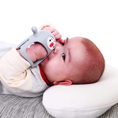 Smily Mia Penguin Buddy Never Drop Silicone Baby Teething Toy for 0-6month Infants, Baby Chew Toys for Sucking Needs, Hand Pacifier for Breast Feeding Babies, Car Seat Toy for New Born,Light Grey - light grey