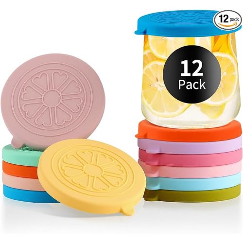 Oui Yogurt Jar Lids Silicone | 12 Pack Colorful Covers Fit For 5 Oz Oui Yogurt Glass Jars | Perfect For Oui Yogurt Bottle with Label | Lids Only | Food-Grade/Leakproof/Reusable