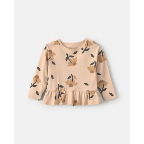 Toddler Girl Floral Long-Sleeve Peplum Top - Tan | Carter's