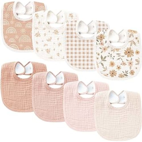 Konssy Muslin Baby Bibs 8 Pack Baby Bandana Drool Bibs Cotton for Unisex Boys Girls, 8 Solid Colors Set for Teething and Drooling