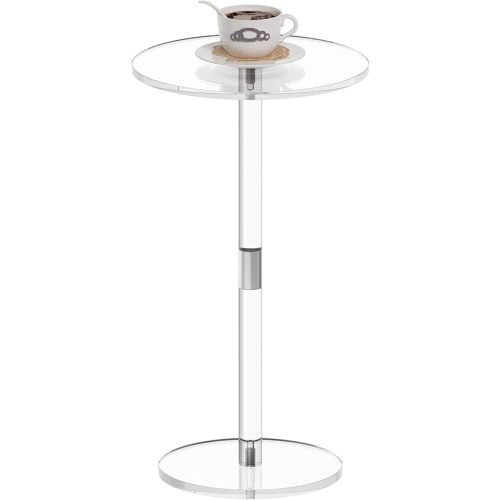 HMYHUM Acrylic Drink Table for Small Spaces, 11.8" L x 11.8" W x 21.3" H, Clear Pedestal Side Table for Living Room, Round, Easy Assembly