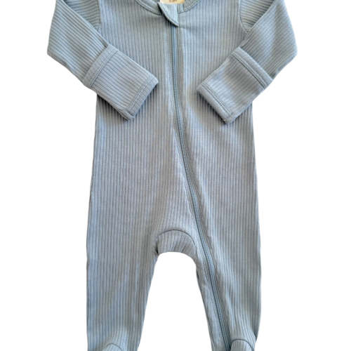 Dusty Blue / Organic Ribbed Zip Footie
