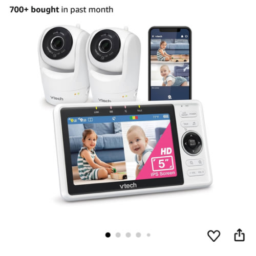 VTech Upgraded 2-Cameras Smart WiFi Baby Monitor with 1080p FHD Video and 5" HD Screen, Free App with Motion Video, Sound/Motion Detection and Notifications, Split-Screen, Pan-Tilt-Zoom: VM901-2HD