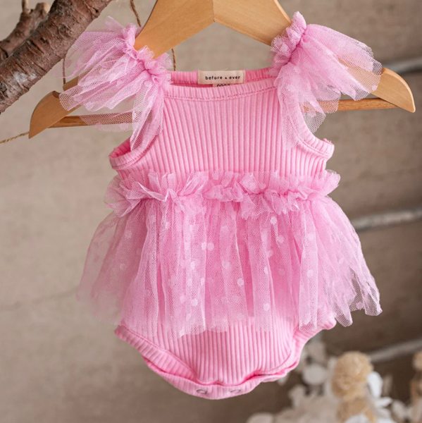Baby Tulle Romper Bodysuit - I Love Candy - Bubblegum Pink – Before & Ever