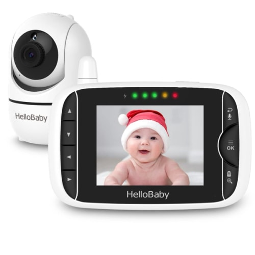 HelloBaby Video Baby Monitor with Remote Camera Pan-Tilt-Zoom, 3.2'' Color LCD Screen, Infrared Night Vision, Temperature Display, Lullaby, Two Way Audio