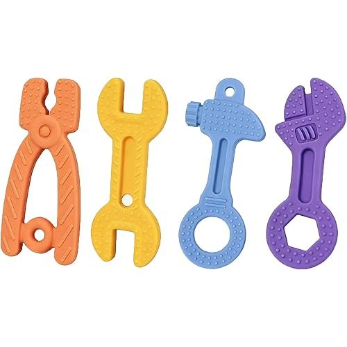 Haili Baby Teething Toys, Baby Teethers for 3-6months, Freezer BPA Free Silicone Teethers for Babies, Hammer Wrench Spanner Pliers Shape Teether Chew Toys