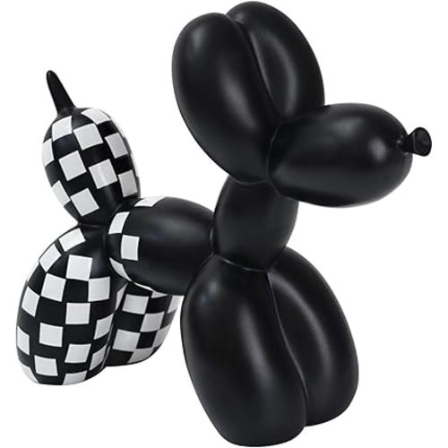 Notakia Black and White Checkered Racing Car Pattern Balloon Dog Statue Crafts Living Room Desktop Decorations,Handmade Modern Small Shelf Decor Animal Statue Ornament Home Decor Accents