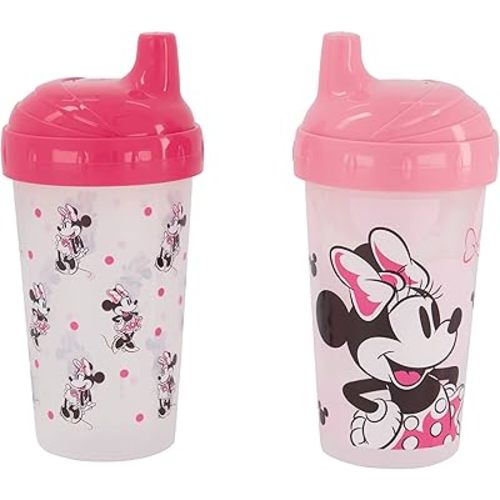 Disney Toddler Sippy Cups for Girls| 10 Ounce Minnie Mouse Sippy Cup Pack of Two with Straw and Lid | Durable Blue Leak Proof Travel Water Bottle for Toddlers