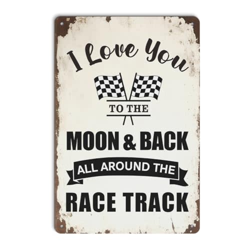 Race Car Room Decor Funny Vintage Race Track Metal Sign Aluminum Signs | Funny I Love You To The Moon And Back All Around The Race Track Tin Sign Hot Wheels Bedroom Decor Vintage Style Wall Art 8x12