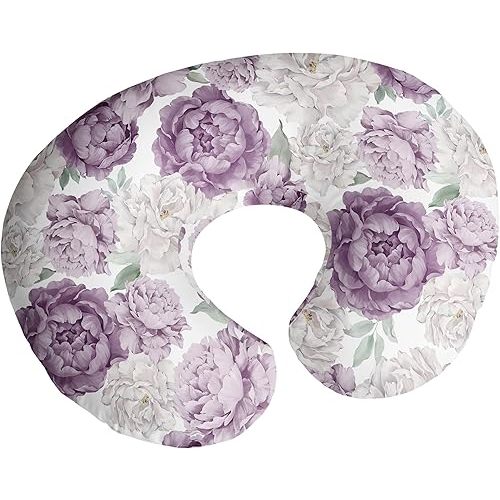 Sweet Jojo Designs Lavender Purple Boho Shabby Chic Floral Girl Nursing Pillow Cover Baby Breastfeeding Slipcover Infant Newborn Nursery Bottle Breast Feeding Pillowcase (Pillow NOT Included) Bohemian