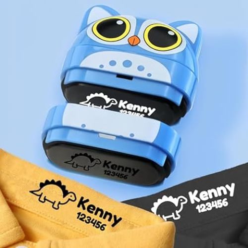 Name Stamp Clothing Kids,The Name Stamp for Clothes，Cartoon Pattern Style Name Stamp,Custom Name Stamp，4 Colors and 36 Cartoon Patterns Blue