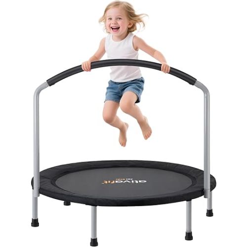 Ativafit 36inch Elastic Band Big Handle Toddler Trampoline for Kids Ages 2-6 Indoor Outdoor Mini Trampoline with Safety Padded Cover Fun for Kids