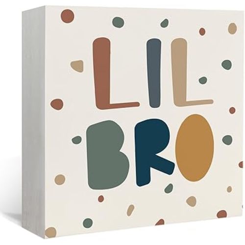 Lacama Boho Boy Nursery Wooden Box Sign, Little Brother Decorations Wood Block Signs, Twin Room Wood Sign for Toddler Boys Room Bedroom Playroom Desk Shelf Wall Decor 5x5 Inches