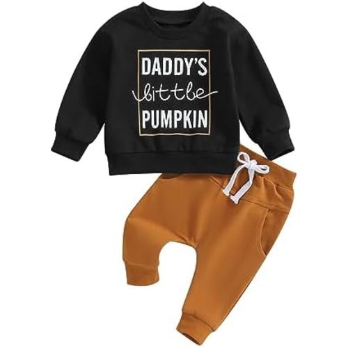 Baby Boy Pumpkin Long Sweatshirt & Pants - Toddler Halloween Outfit