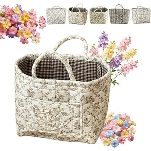 2026 New Car Storage Basket Quilted, Quilted Laundry Basket with Handles, Boho-Chic Quilteds Floral Storage Baskets, Floral Foldable Storages Baskets for Car, Clothes, Toys Storages (A)