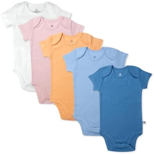 HonestBaby baby-girls 5-pack Short Sleeve Bodysuits One-piece 100% Organic Cotton for Infant Baby Girls
