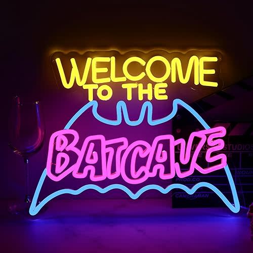 Bat Cave Neon Sign For Wall Decor Halloween Bat Room Neon Sign Bat Funny Home Decor Neon Light Bat Gifts Led Sign Hanging Neon Light For Bedroom Dorm Man Cave Halloween Christmas Supply(USB Sign)