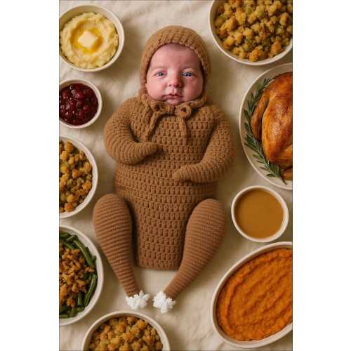 Baby Cooked Turkey Outfit Available in Size Newborn and 0-3 Months. Photo Prop Holiday Costume Handmade Crochet READY TO SHIP