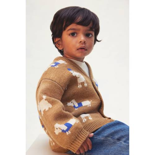 JACQUARD-KNIT WOOL CARDIGAN- 12M
