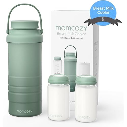 Momcozy 22oz Portable Breast Milk Cooler for Outdoor, 360°Total Cooling for 24Hours, Larger Capacity Travel Breastmilk Chiller with 2pcs Baby Bottles for Breastmilk Storage, Breastfeeding Essentials