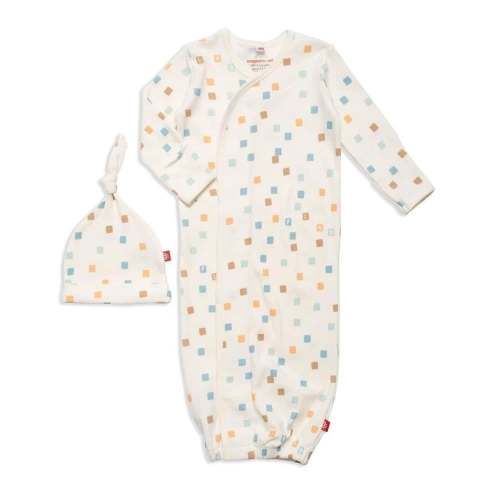 hip to be square organic cotton magnetic open bottom gown + hat set (NB-3 Months)