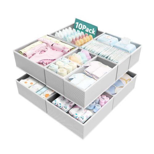 Vtopmart 10 Pack Drawer Organizer for Clothes, Dresser Drawer Organizer, Cabinet Organizer,Gray