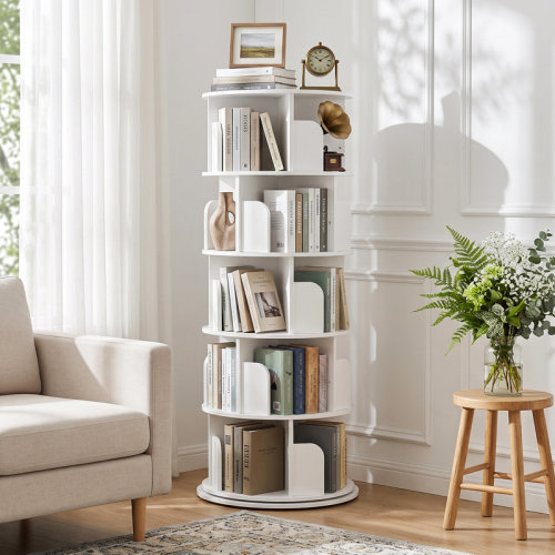 Rebrilliant 5 Tier Rotating Bookshelf, Wooden Corner Bookcase & Reviews | Wayfair