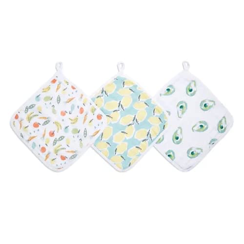 aden + anais Essentials Washcloth Set, Super Soft 100% Cotton Muslin, 3-Pack, Farm to Table