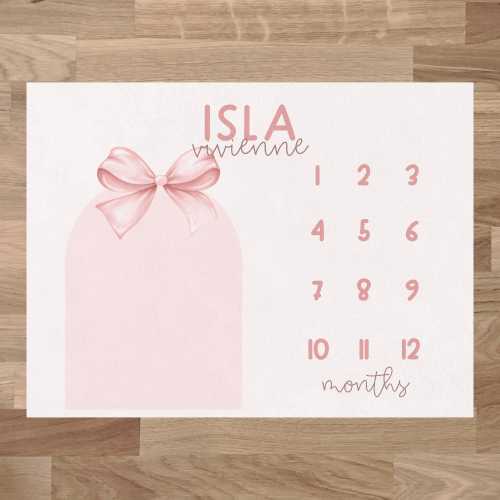 Pink Cute Bow Baby Milestone Blanket - Girl Monthly Photo Prop - Coquette Keepsake - Baby Shower Gift for Girls - Personalized Baby Blanket