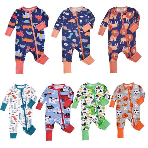Bellafa Baby Boys Pajamas Bodysuit Bamboo Viscose 2 Way Zipper Footless Sleeper Baby Boy One-Piece Sleepwear Romper With Mitten Cuff