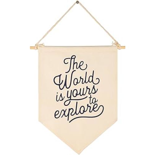 The World Is Yours To Explore-Adventure Flag Sign Gifts for Baby Newborn Boys Girls Kids-Banner Wall Decor Gifts for Nursery Bedroom Playroom Front Door-Baby Gift Shower-New Home Gift