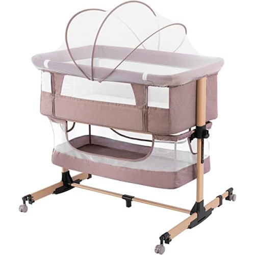 3 in 1 Adjustable Portable Crib, Bassinet and Bed for Infants - Khaki