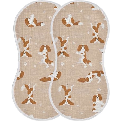 YYZZH Yoga Cavalier King Charles Spaniel Dog Muslin Burp Cloths for Baby 2 Pack 100% Cotton Baby Washcloths Bibs for Boy Girl